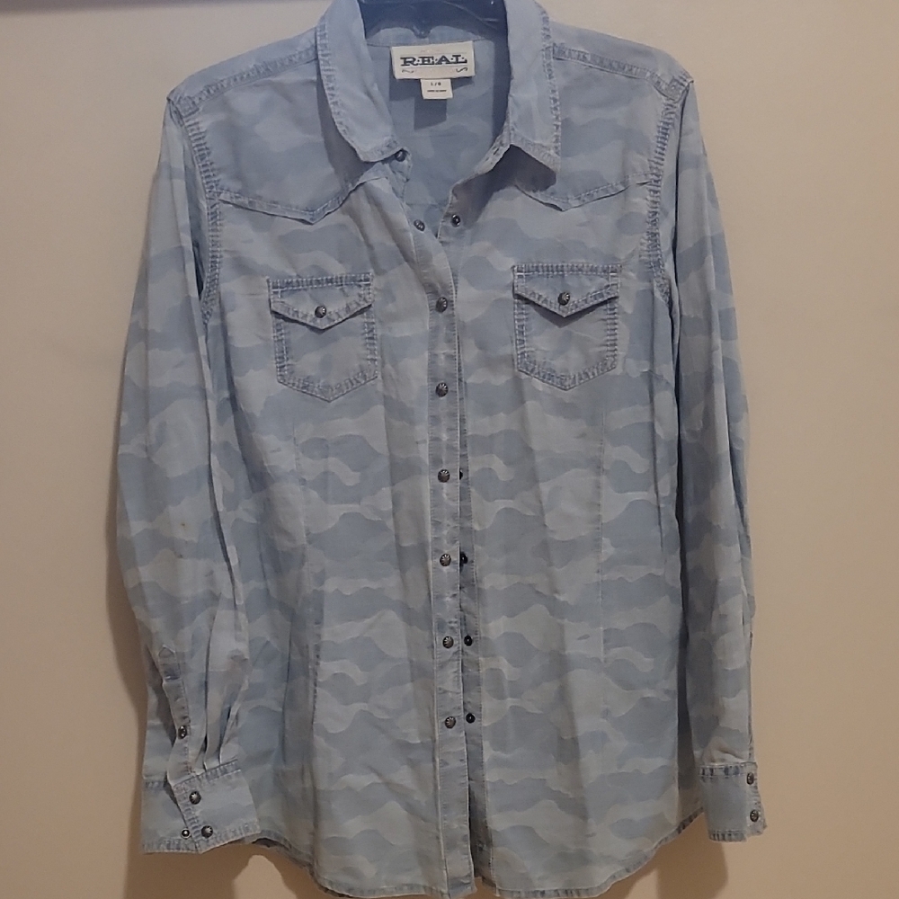 Women's Blue Camo Denim Shirt